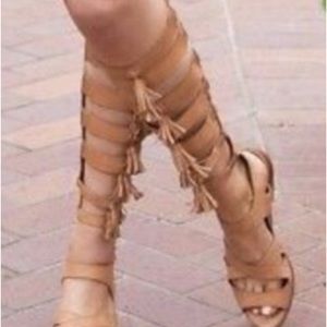 Rebecca Man beige tassels gladiator sandals new never worn. Size 8